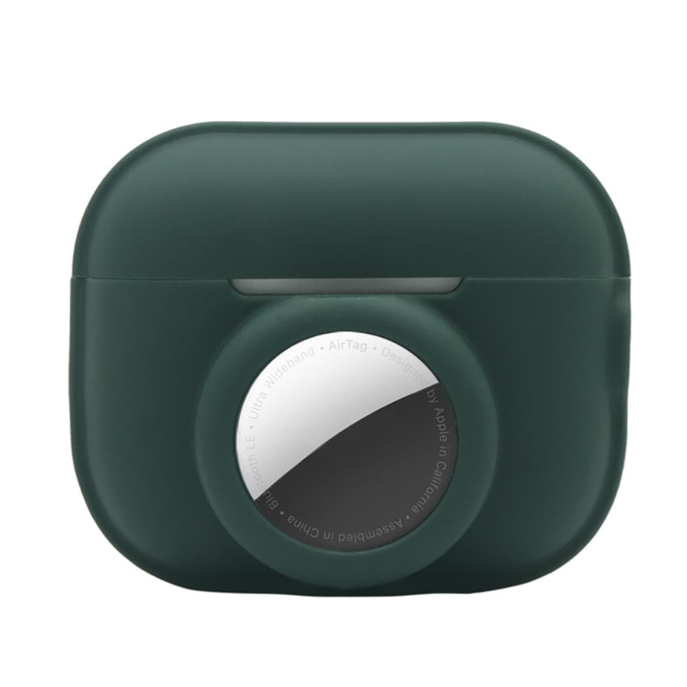 Apple AirTag/AirPods Pro 2 Silikonecover med AirTag-holder + karabinhage, Mørkegrøn