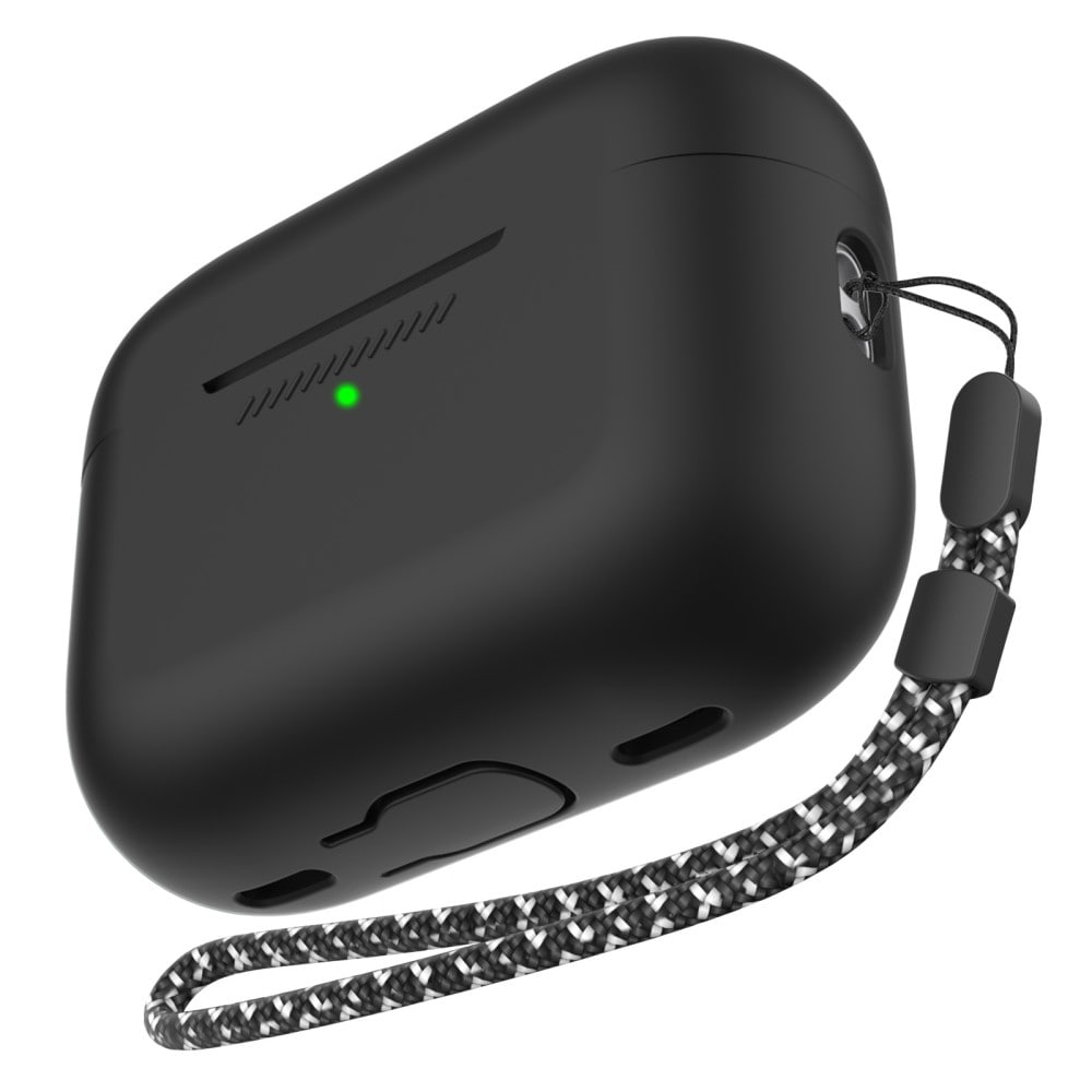 Apple AirPods Pro 2 Ekstra holdbart silikonecover med håndrem, Sort