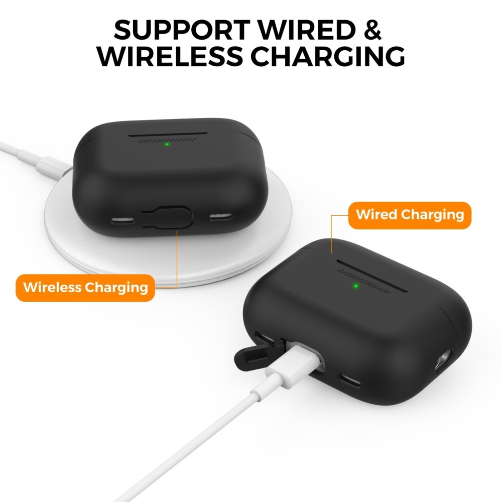 Apple AirPods Pro 2 Ekstra holdbart silikonecover med håndrem, Sort
