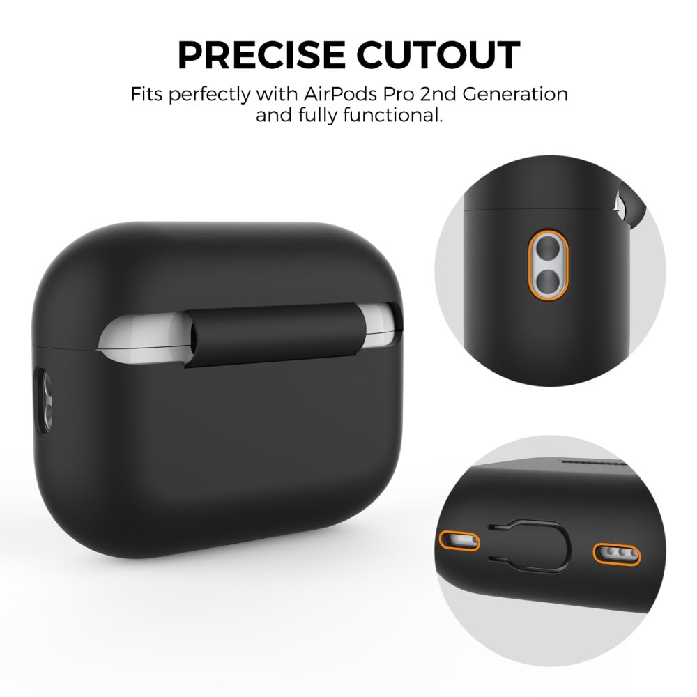 Apple AirPods Pro 2 Ekstra holdbart silikonecover med håndrem, Sort
