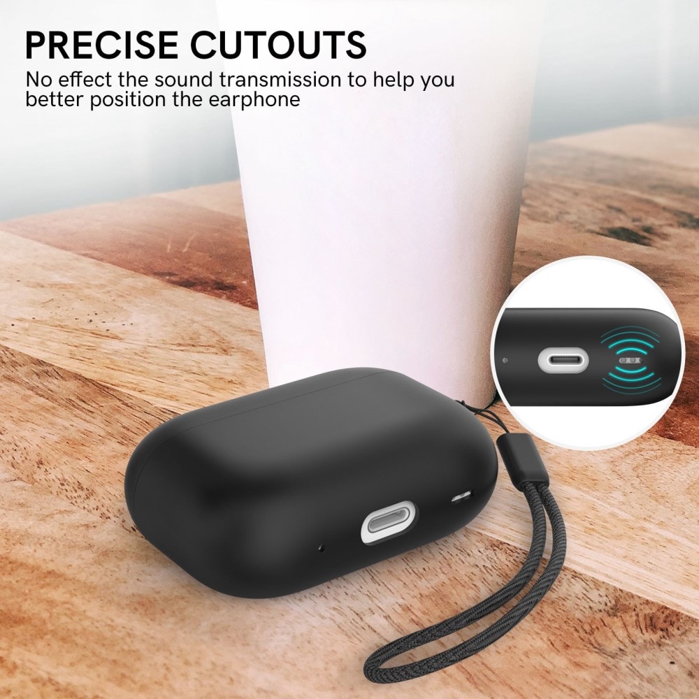 Apple AirPods Pro 2 Silikonecover med håndrem, Sort