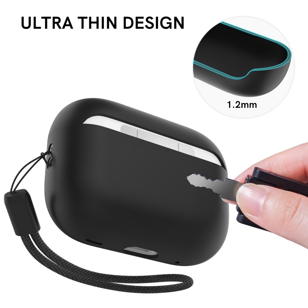 Apple AirPods Pro 2 Silikonecover med håndrem, Sort