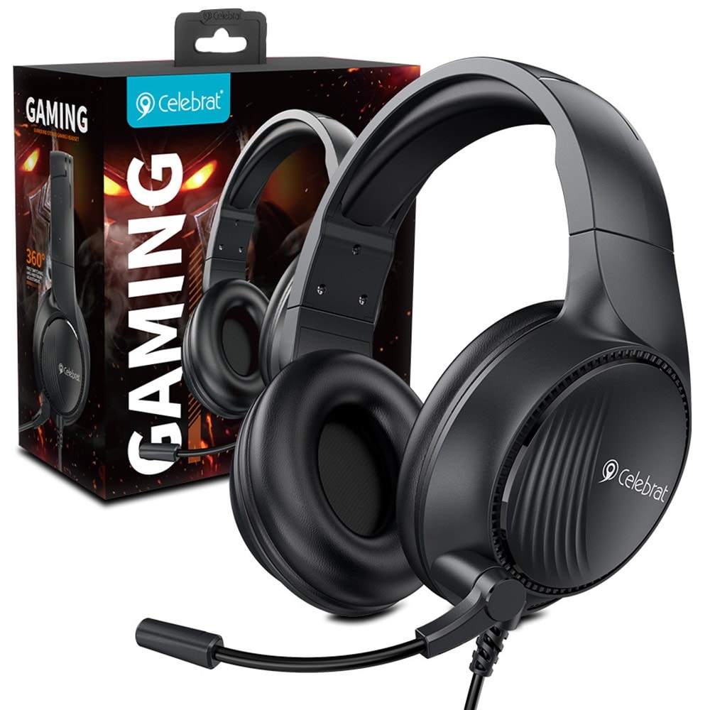 Gaming headset hovedtelefoner med mikrofon, Sort