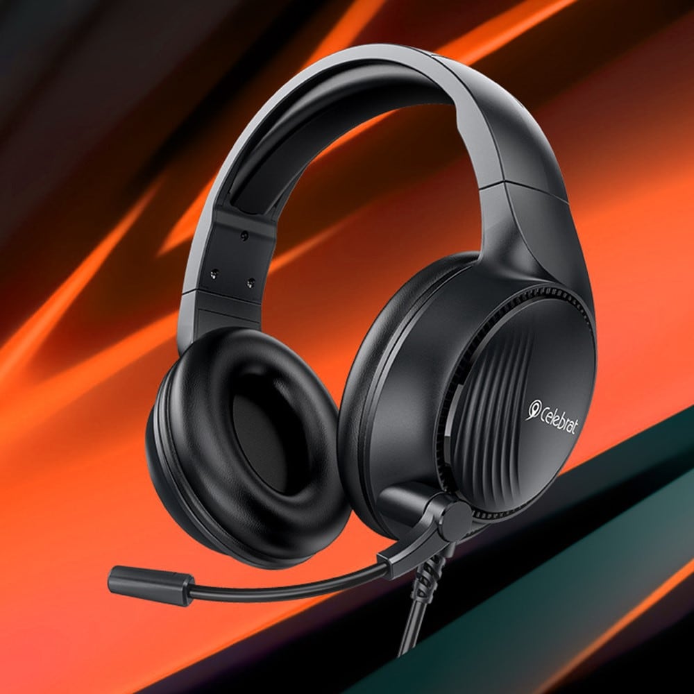 Gaming headset hovedtelefoner med mikrofon, Sort