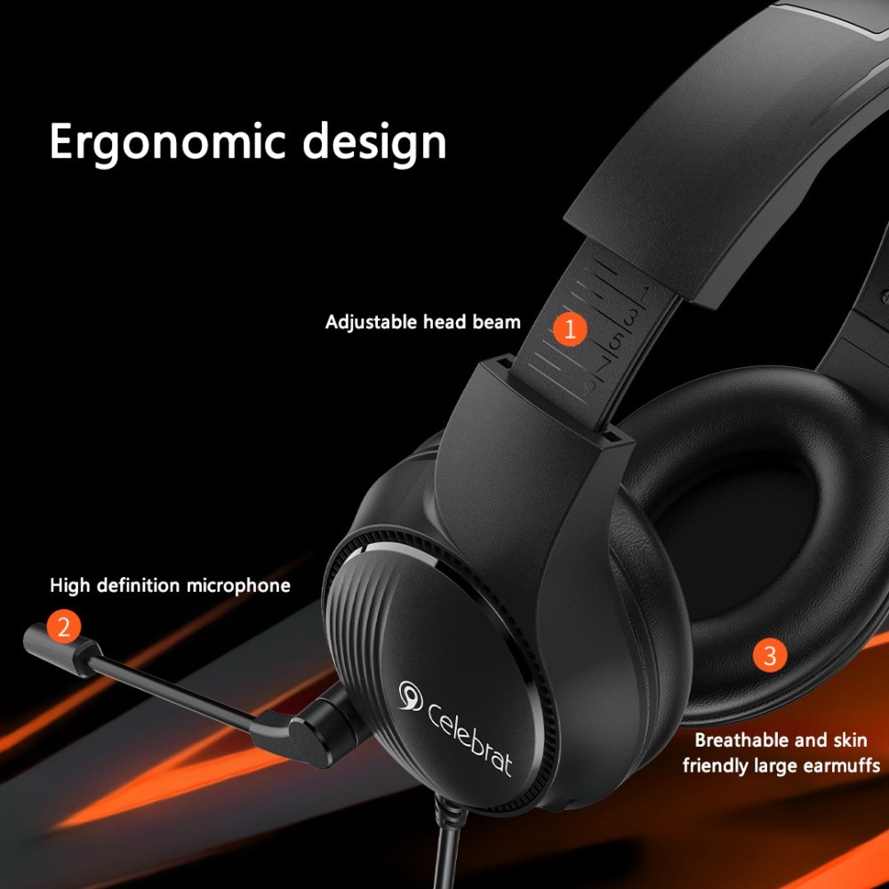 Gaming headset hovedtelefoner med mikrofon, Sort