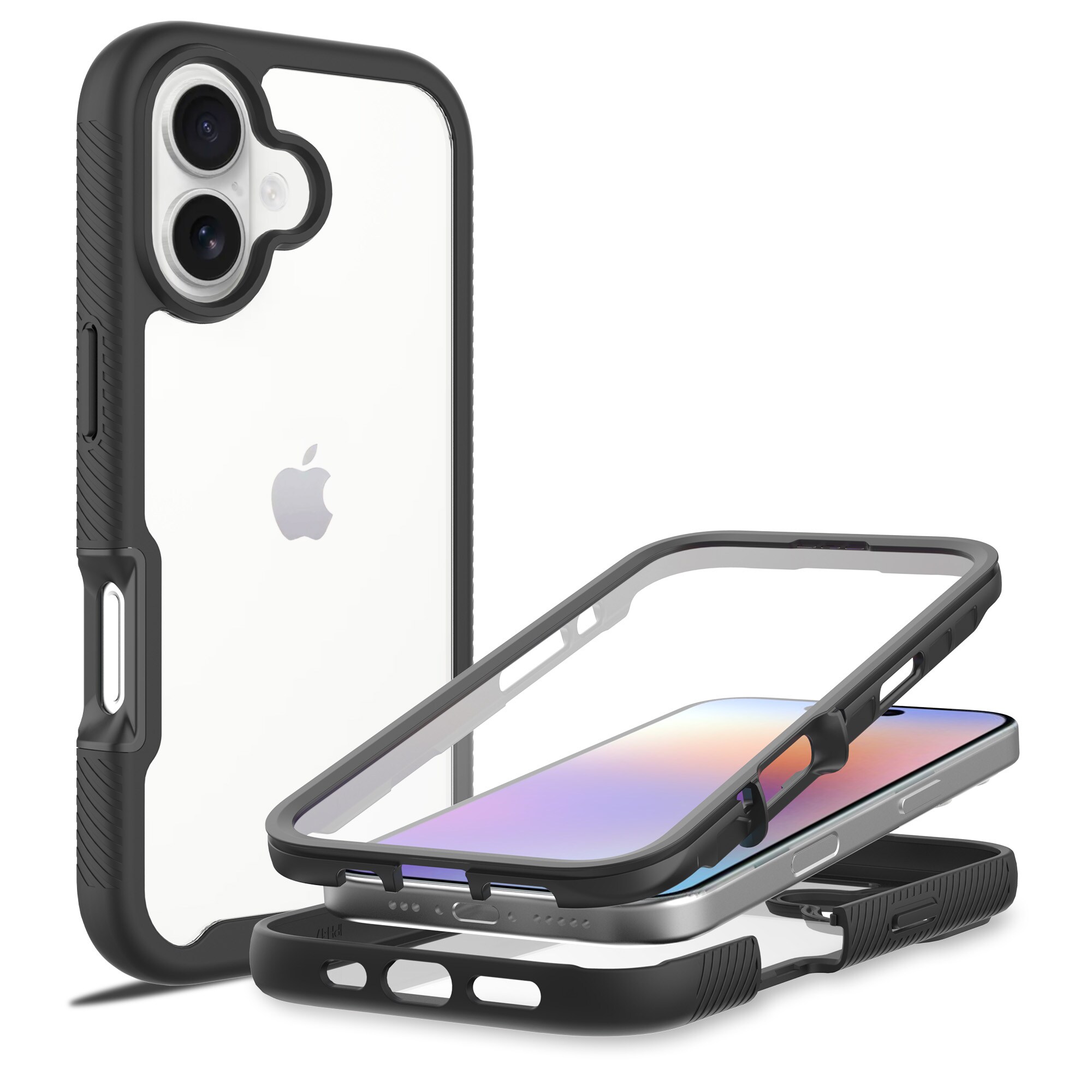 iPhone 17 Mobilcover Full Protection, Sort/gennemsigtig