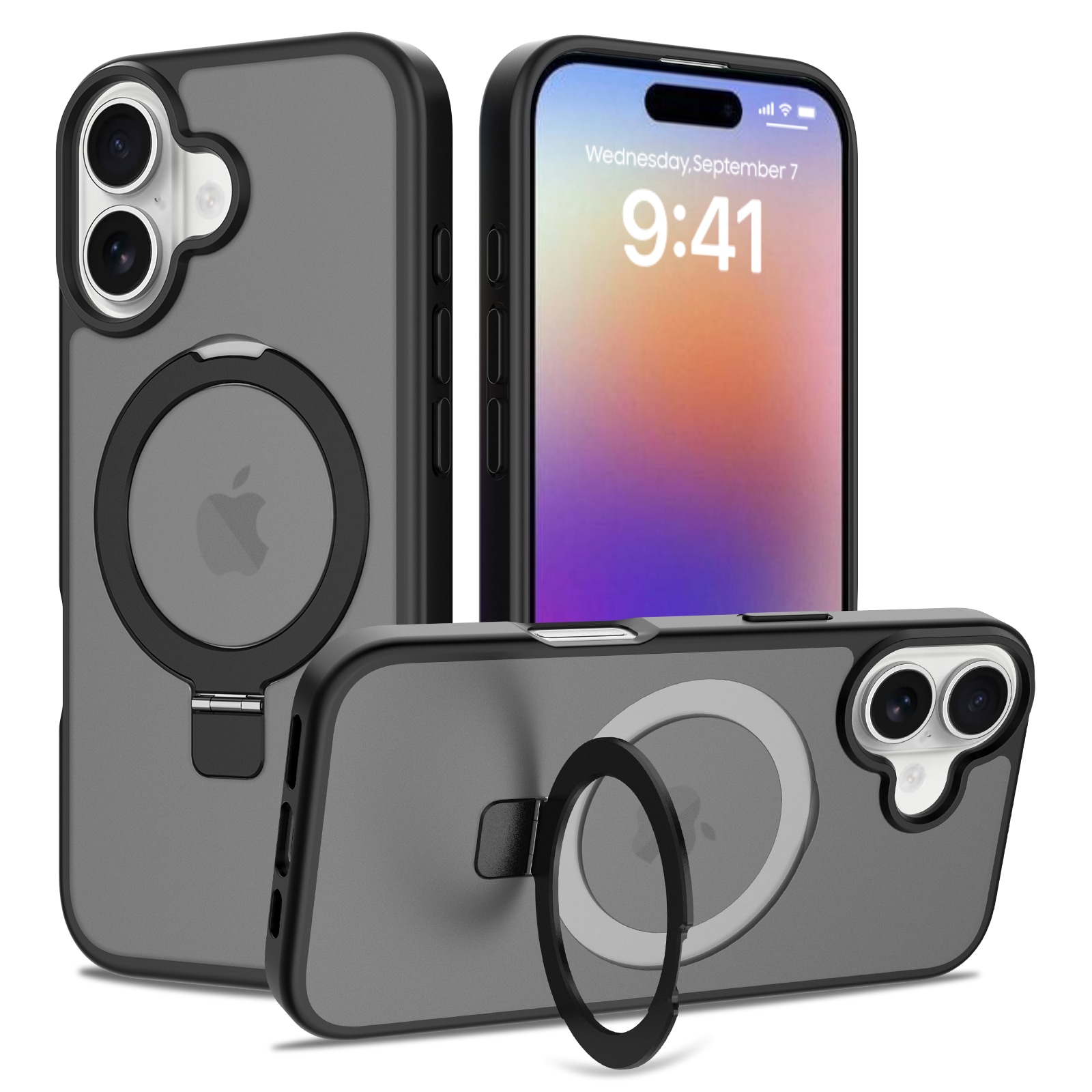 iPhone 17 Magnetic hybridcover med stativfunktion, Sort