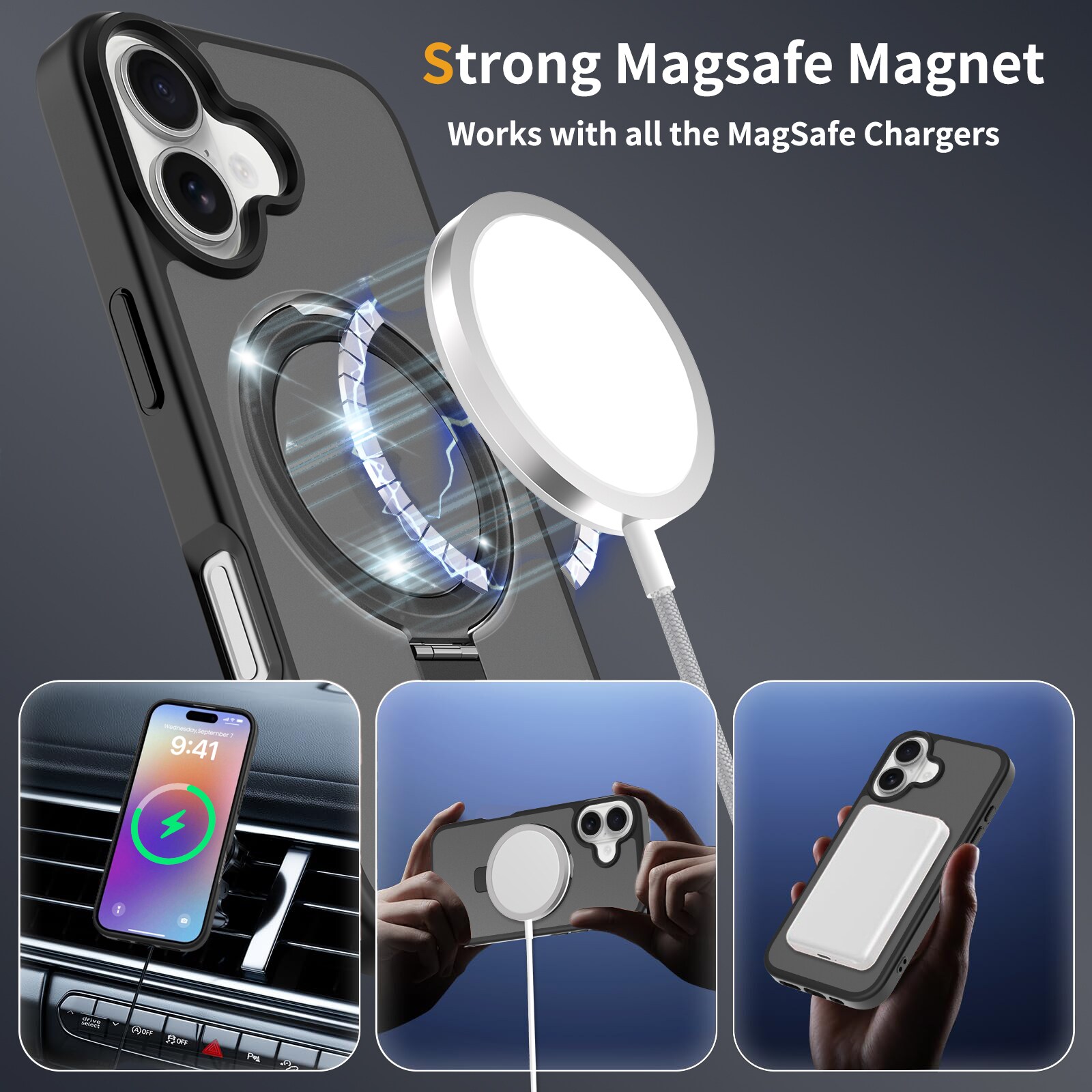 iPhone 17 Magnetic hybridcover med stativfunktion, Sort