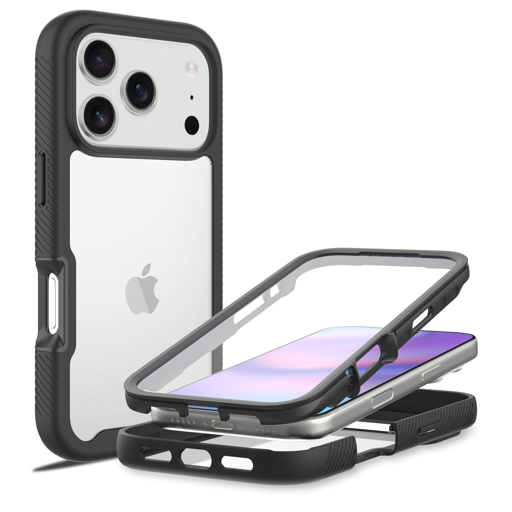 iPhone 17 Pro Max Mobilcover Full Protection, Sort/gennemsigtig