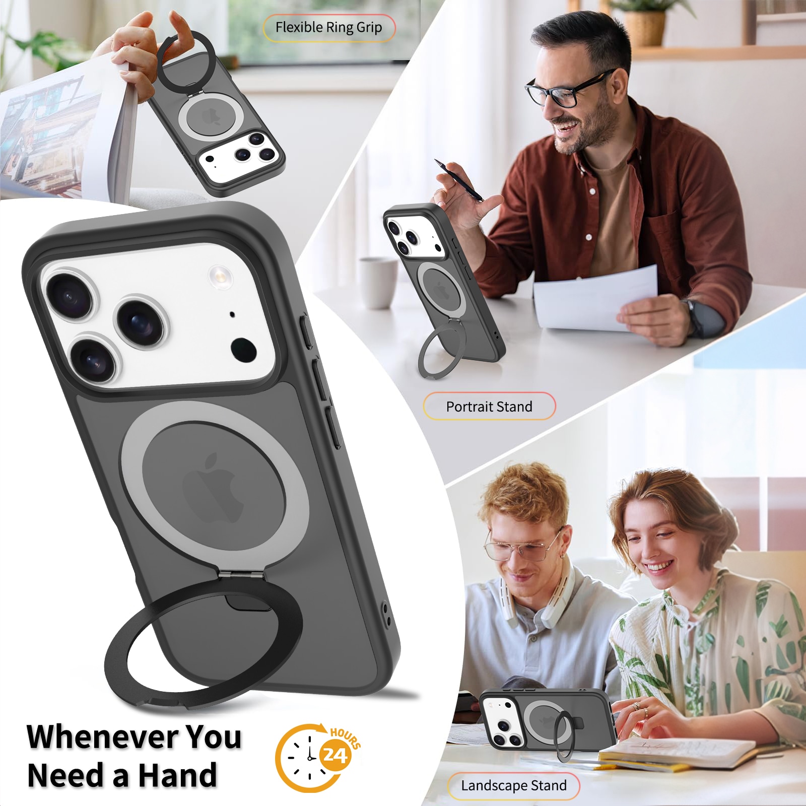 iPhone 17 Pro Max Magnetic hybridcover med stativfunktion, Sort