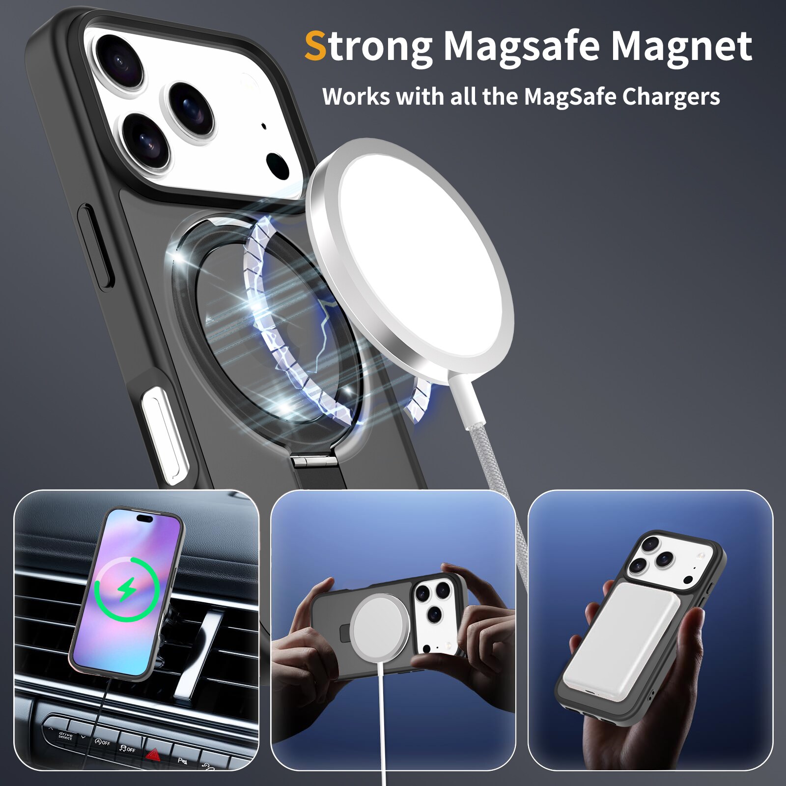 iPhone 17 Pro Max Magnetic hybridcover med stativfunktion, Sort