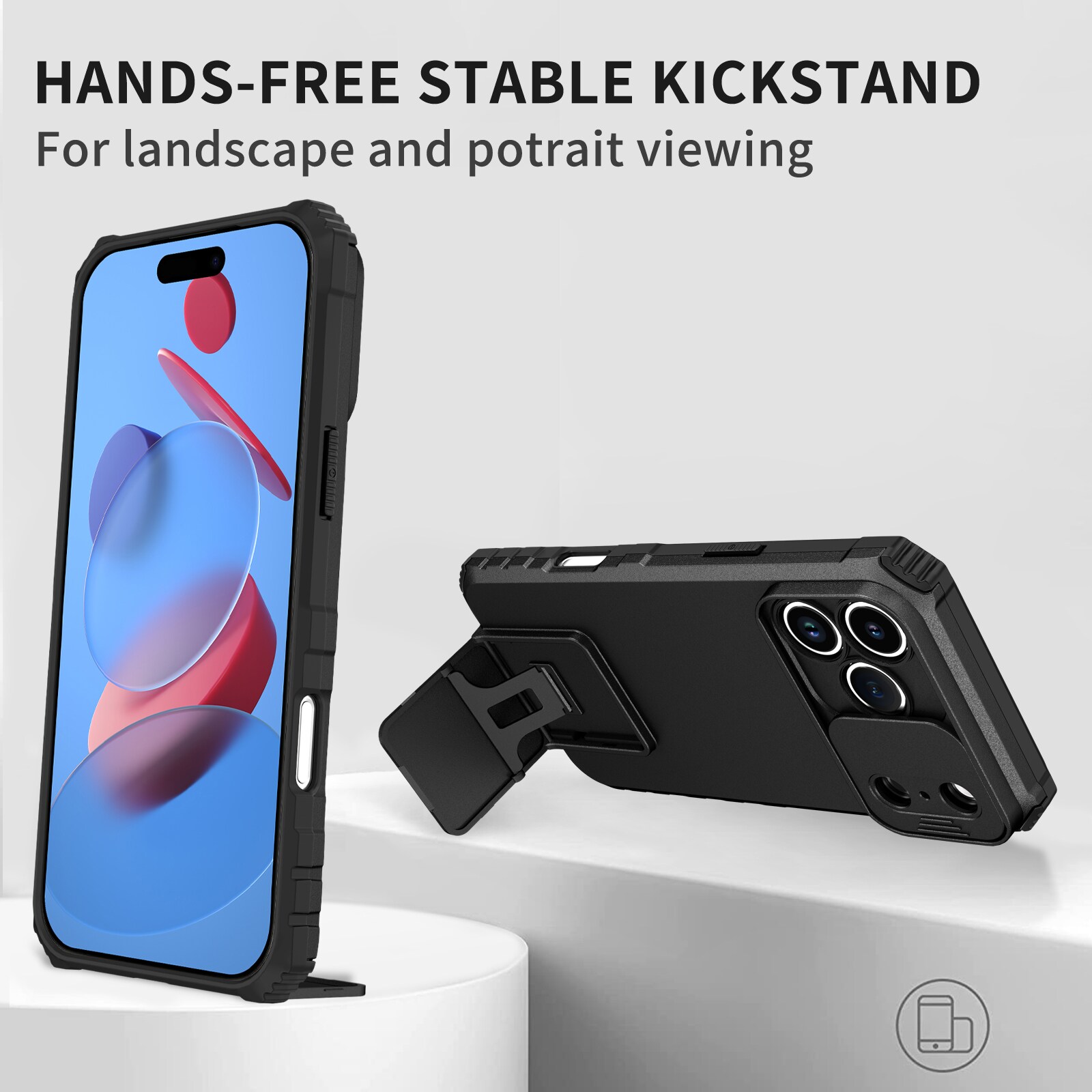 iPhone 17 Pro Cover med Kickstand & Kamerabeskyttelse, Sort