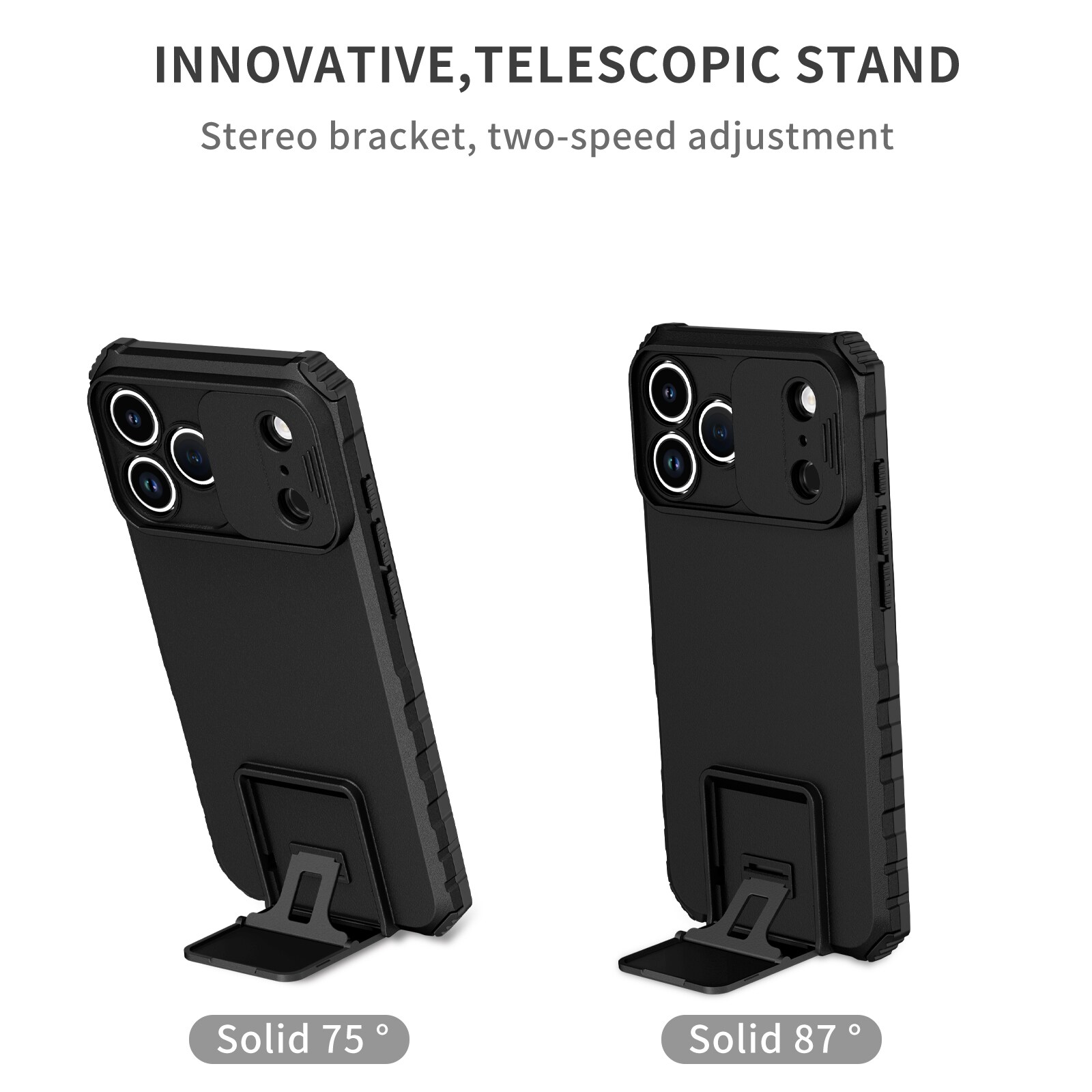 iPhone 17 Pro Cover med Kickstand & Kamerabeskyttelse, Sort