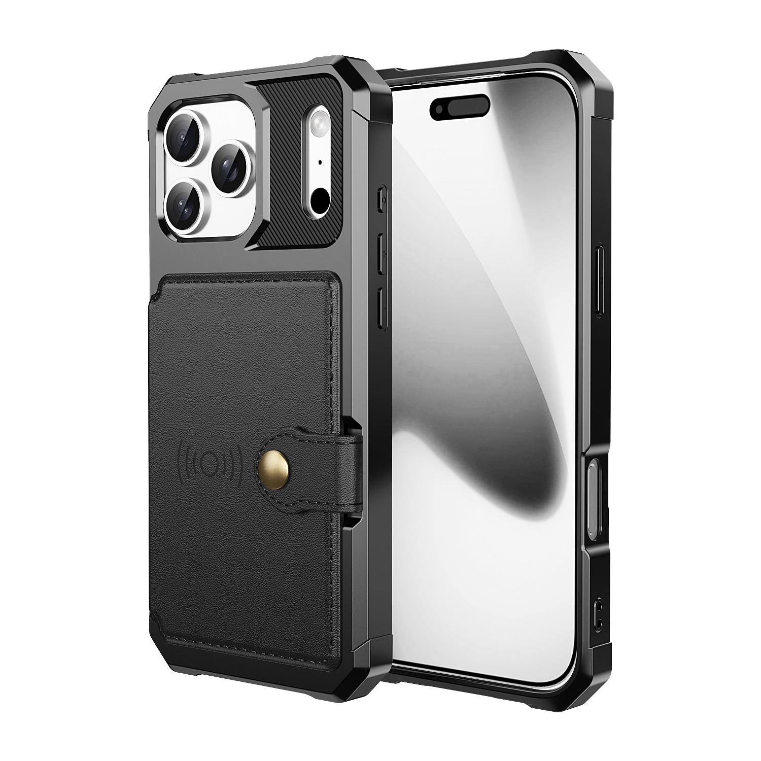 iPhone 17 Pro Max Stødsikkert mobilcover med pung, Sort