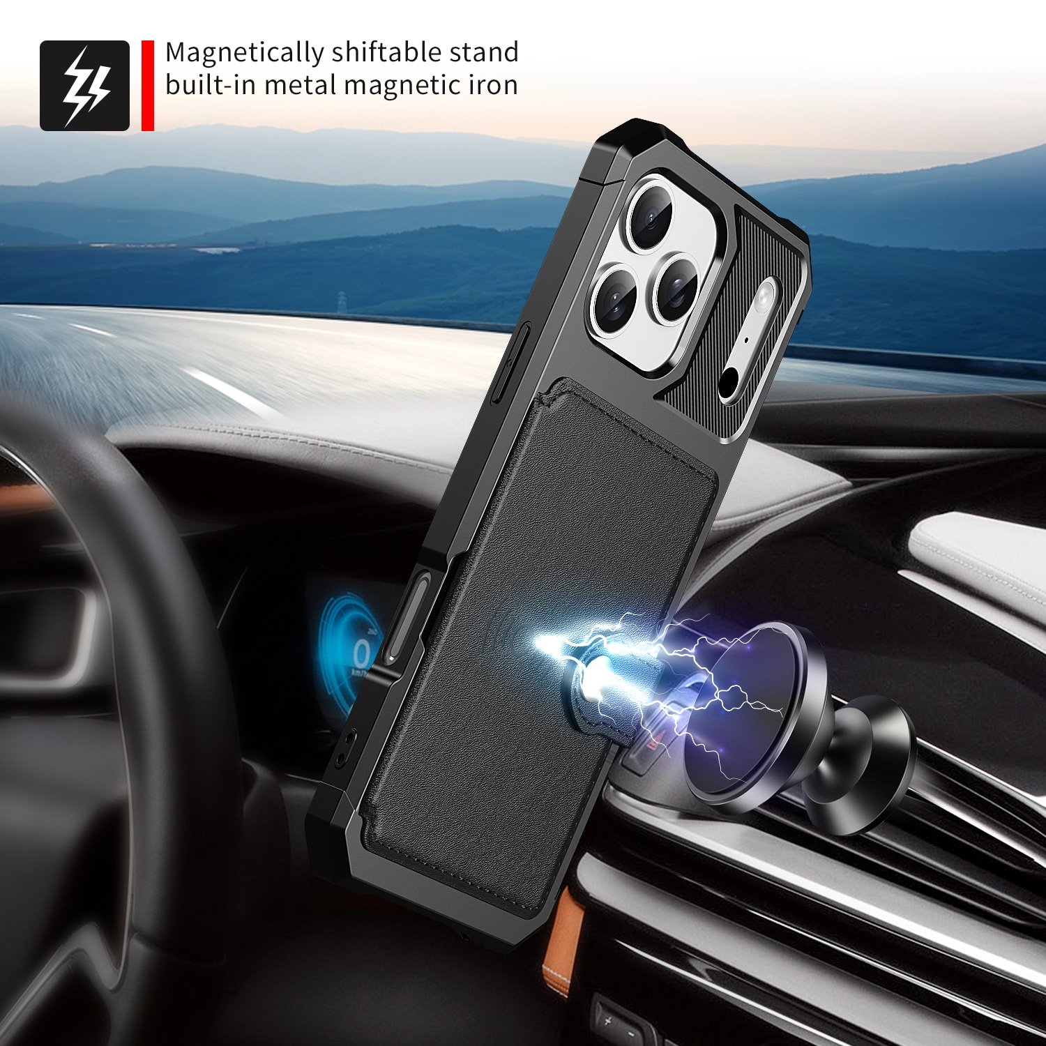 iPhone 17 Pro Max Stødsikkert mobilcover med pung, Sort
