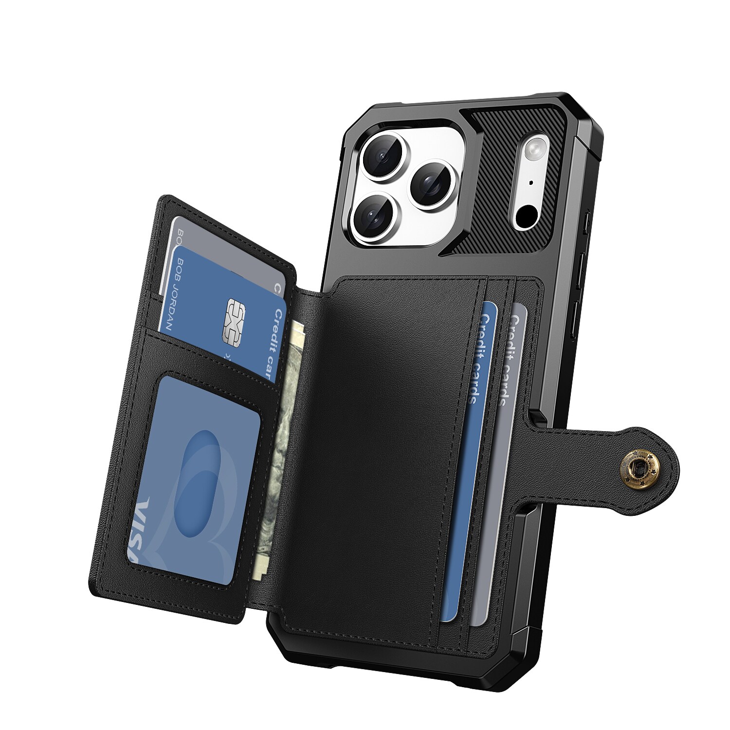 iPhone 17 Pro Max Stødsikkert mobilcover med pung, Sort