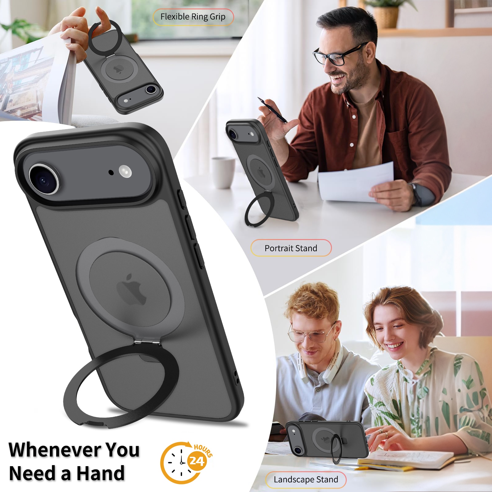 iPhone 17 Air Magnetic hybridcover med stativfunktion, Sort