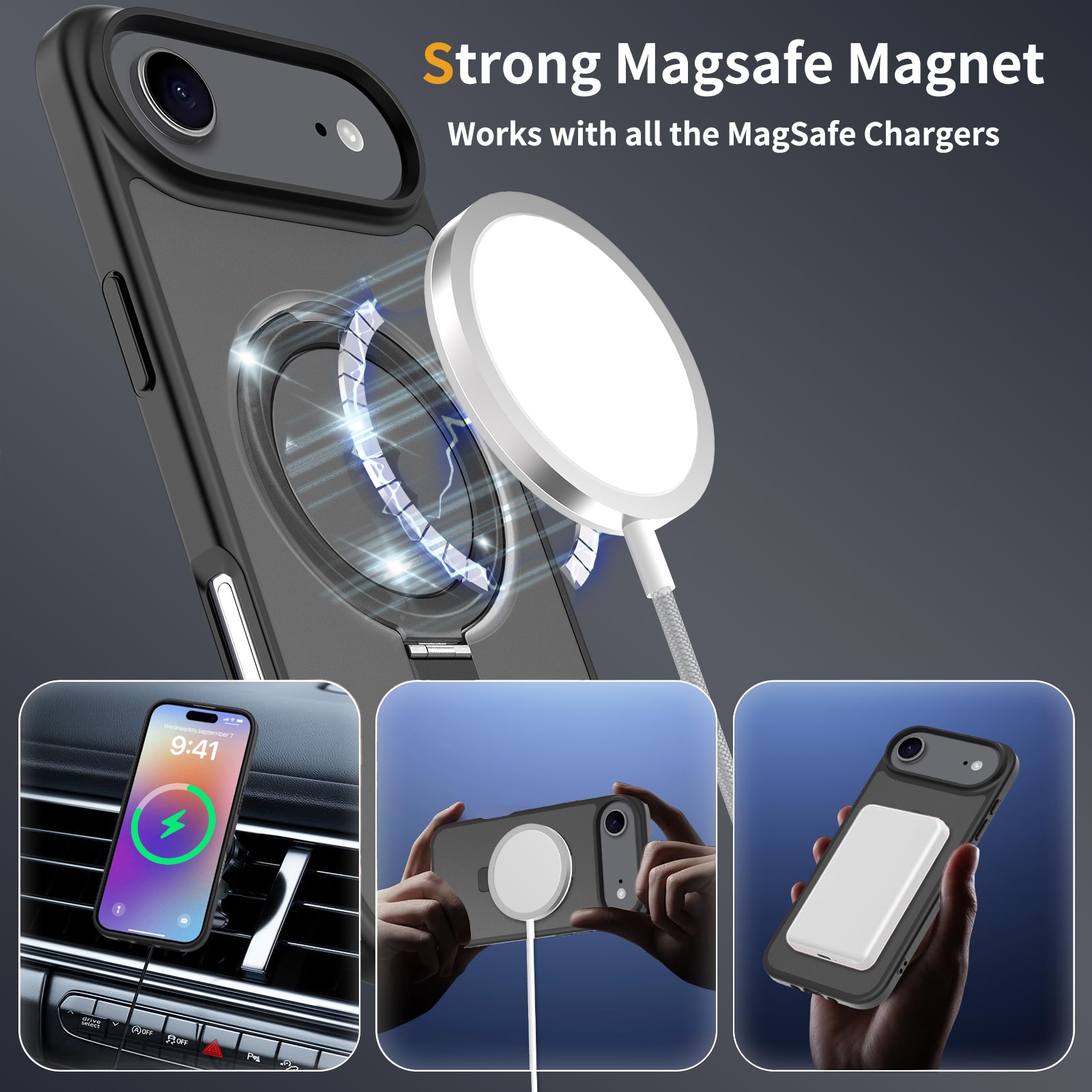 iPhone 17 Air Magnetic hybridcover med stativfunktion, Sort