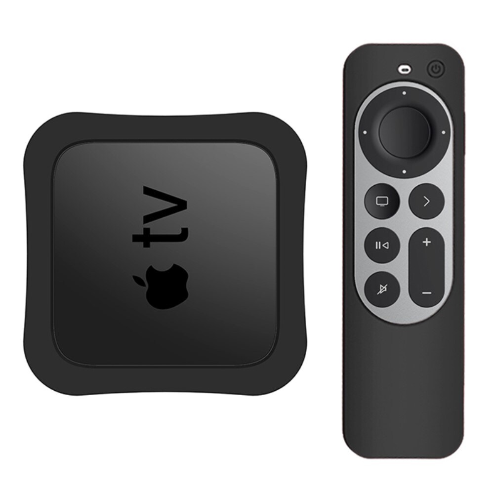 Apple TV 4K 2021 boks + fjernbetjening stødafvisende silikonecover, Sort