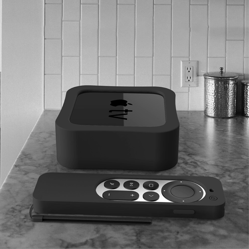 Apple TV 4K 2021 boks + fjernbetjening stødafvisende silikonecover, Hvid