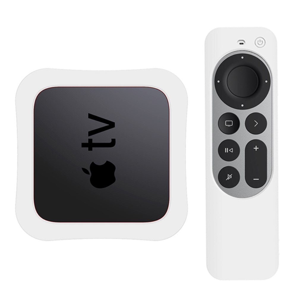 Apple TV 4K 2021 boks + fjernbetjening stødafvisende silikonecover, Hvid