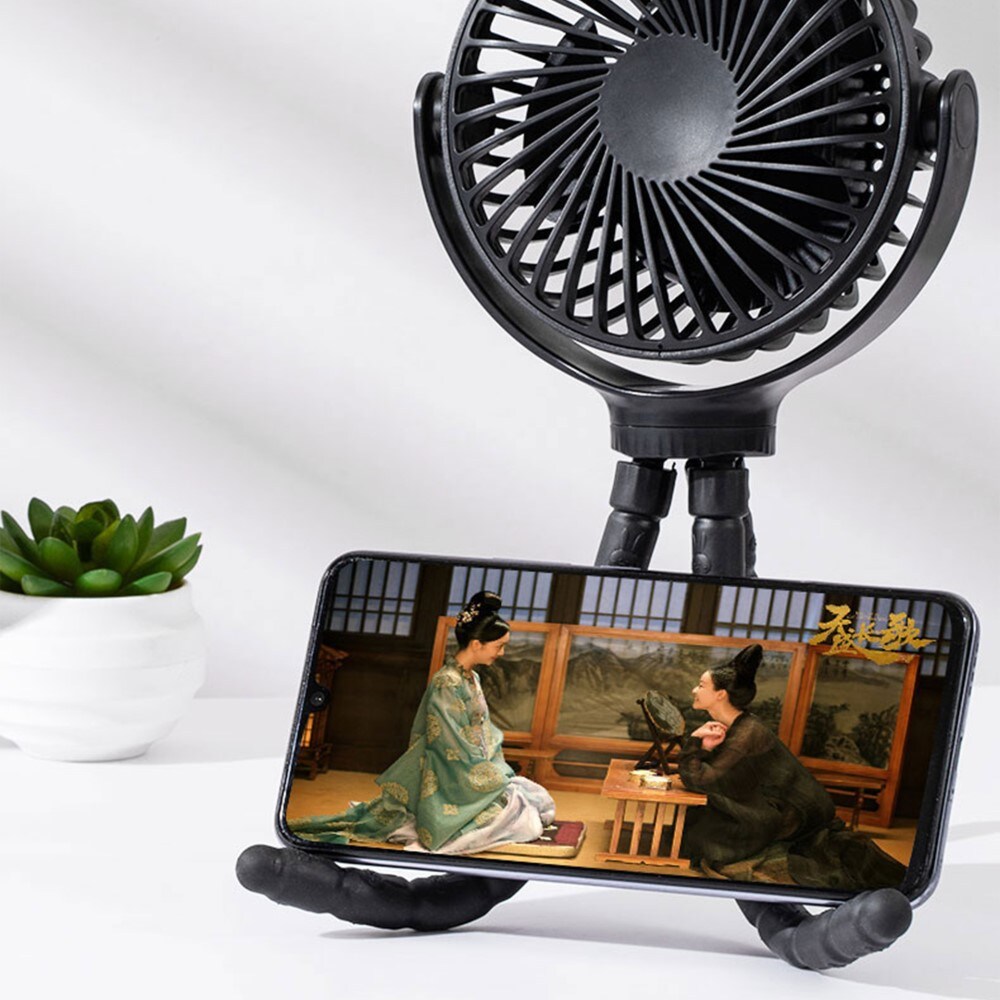 Genopladelig håndventilator med justerbare ben, Hvid
