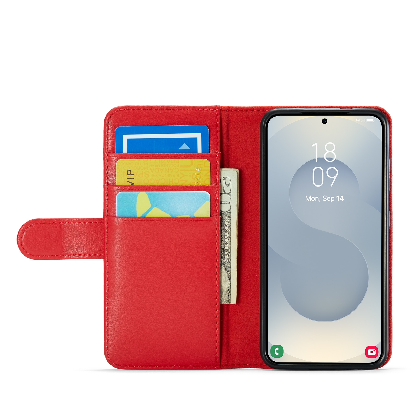 Samsung Galaxy S25 Pungetui i ægte læder, Rød