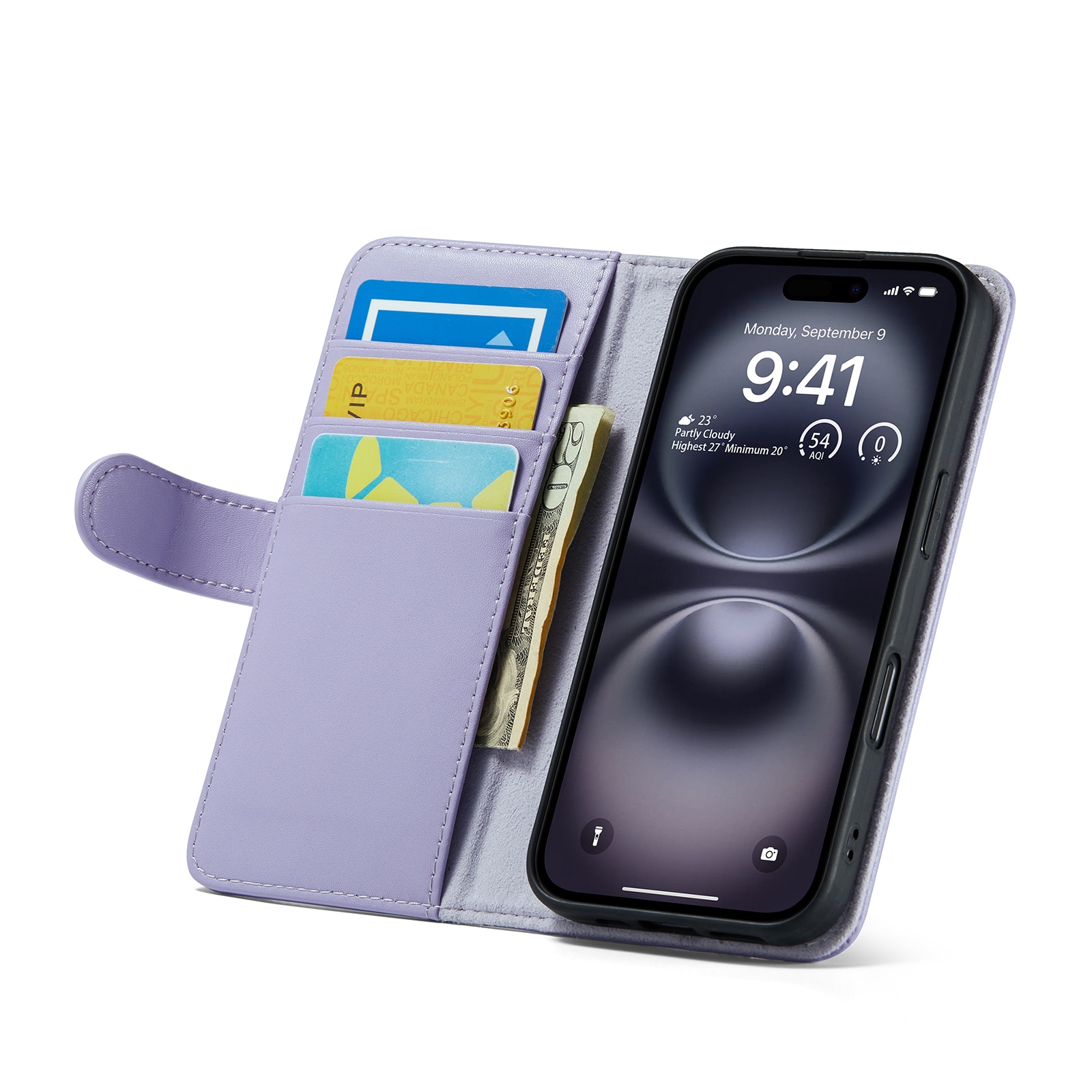 iPhone 17 Pungetui i ægte læder, Lilla