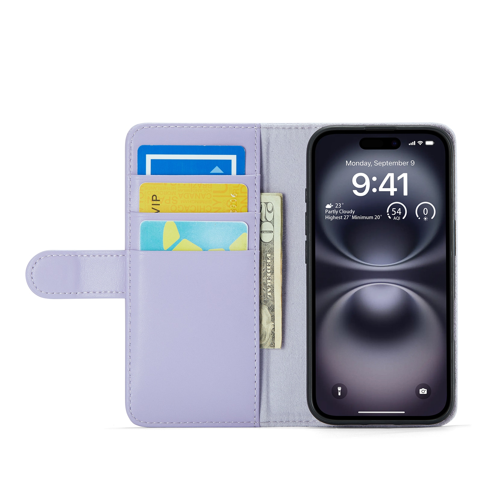 iPhone 17 Pungetui i ægte læder, Lilla