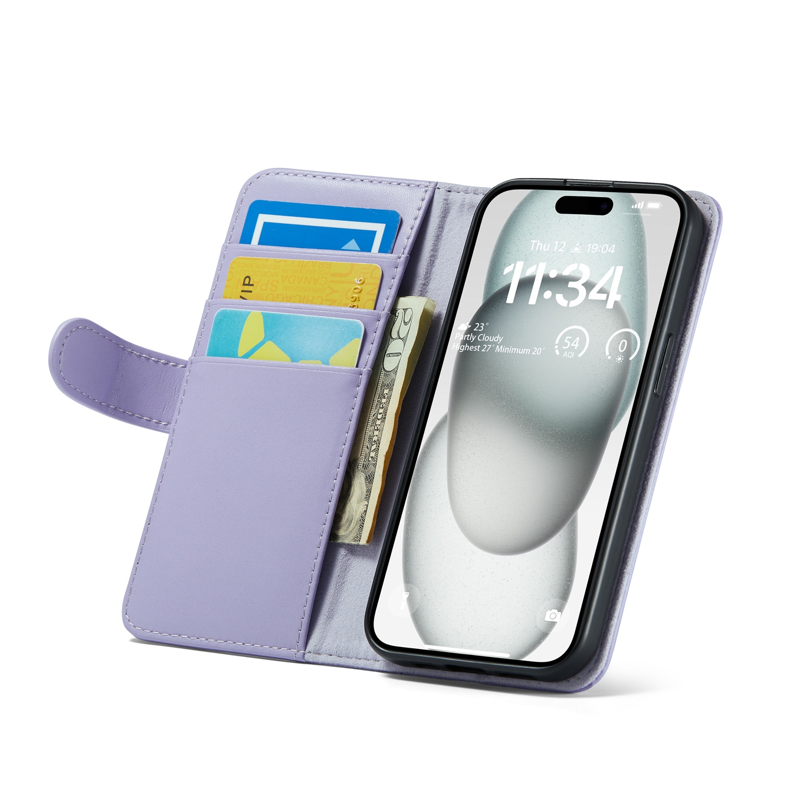 iPhone 14 Pungetui i ægte læder, Lilla