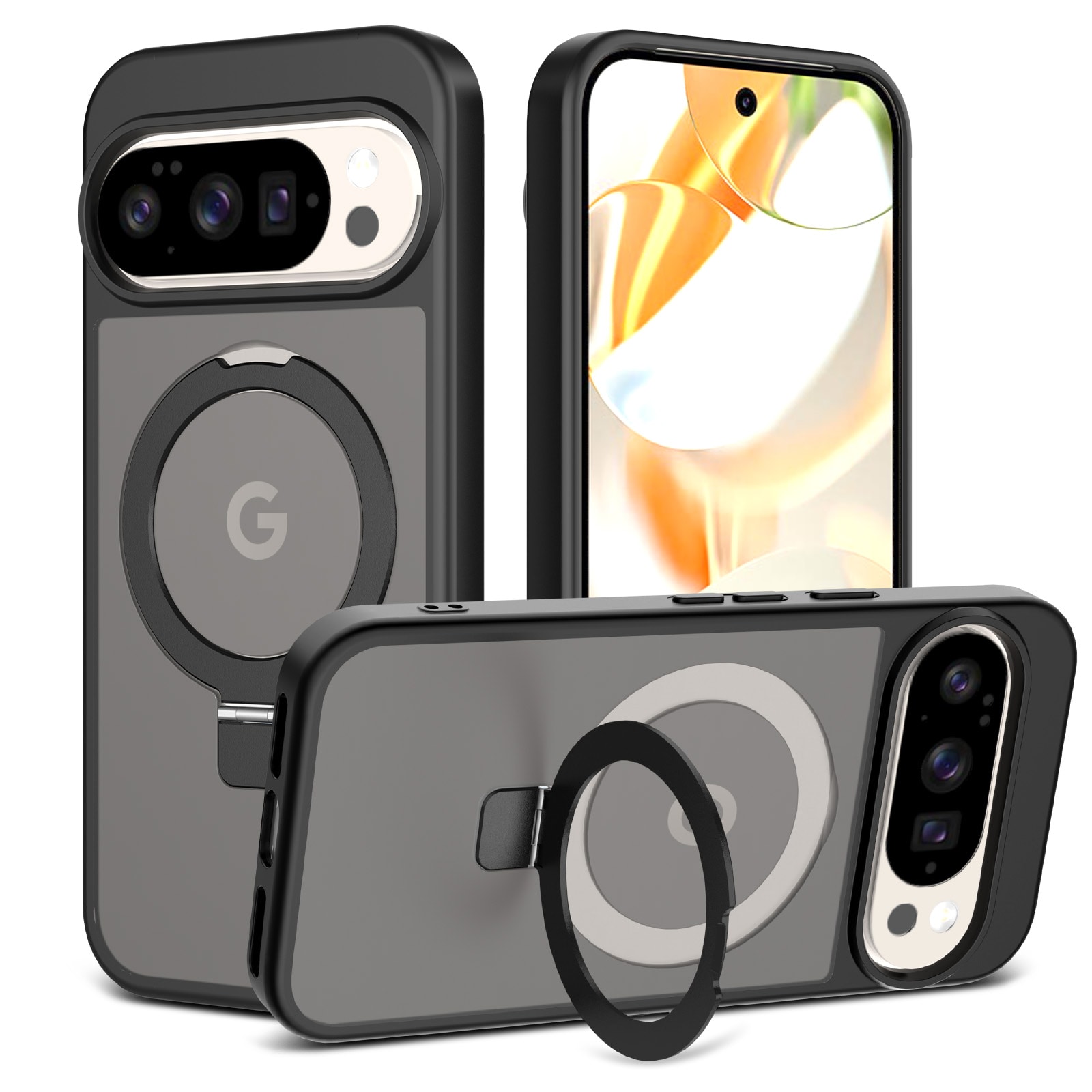 Google Pixel 9 Pro XL Magnetic hybridcover med stativfunktion, Sort