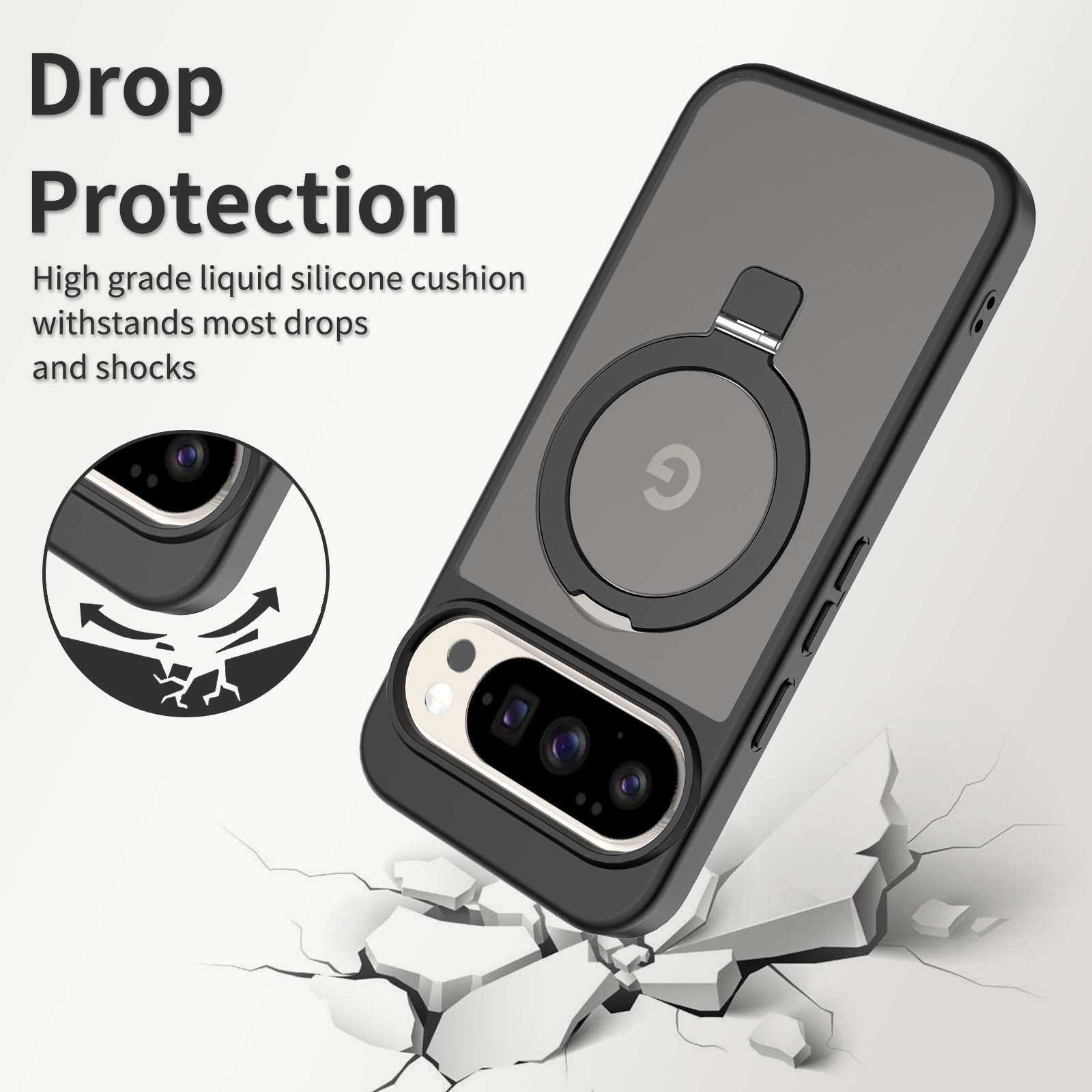 Google Pixel 9 Pro XL Magnetic hybridcover med stativfunktion, Sort