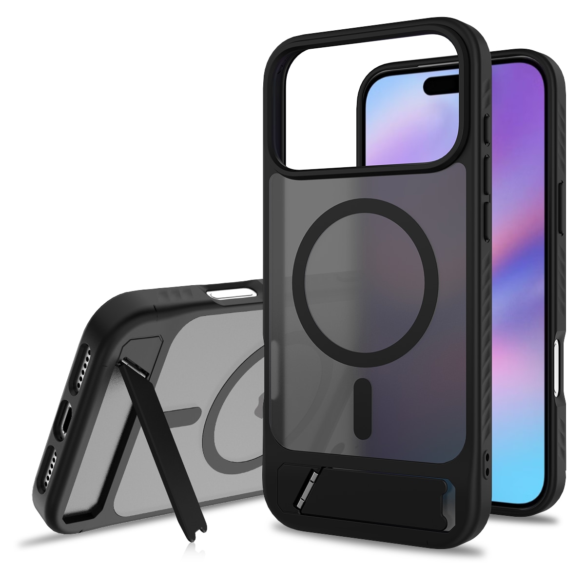iPhone 17 Pro Magnetisk hybridcover med indbygget stativ , Sort