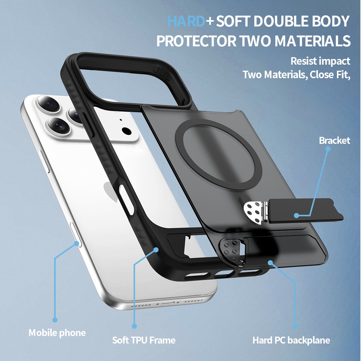 iPhone 17 Pro Magnetisk hybridcover med indbygget stativ , Sort