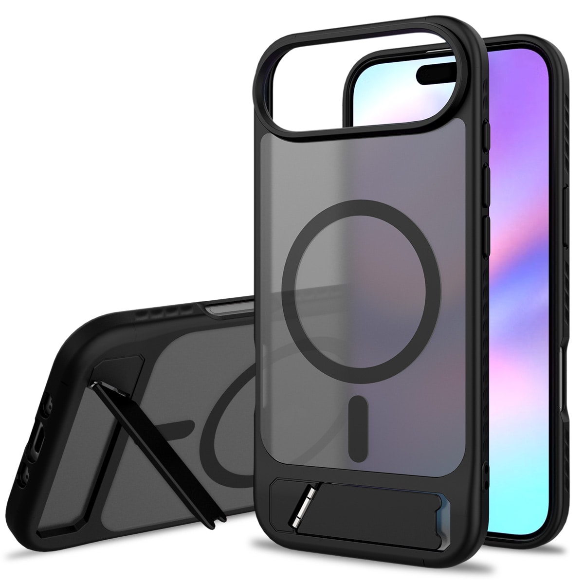 iPhone 17 Air Magnetisk hybridcover med indbygget stativ , Sort