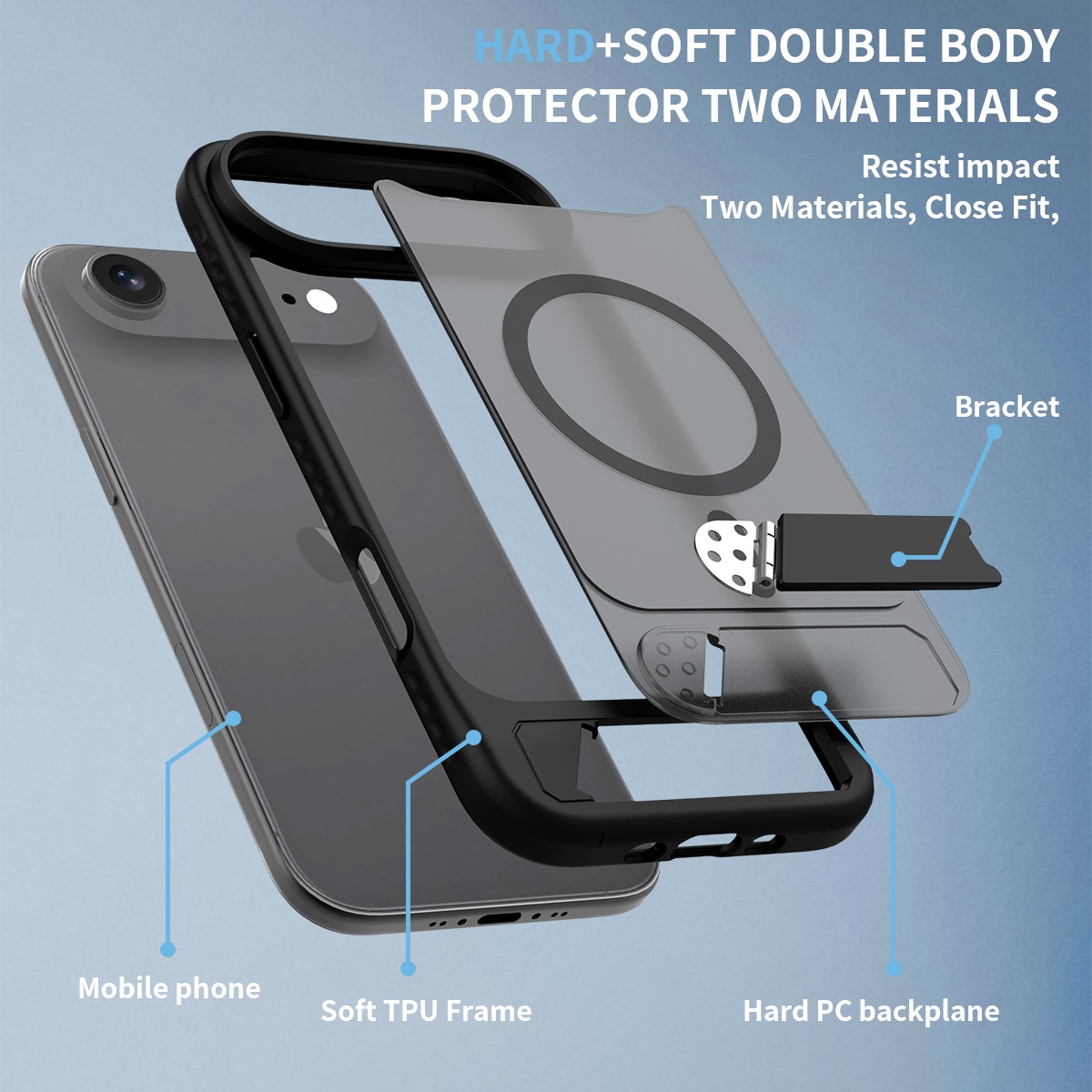 iPhone 17 Air Magnetisk hybridcover med indbygget stativ , Sort