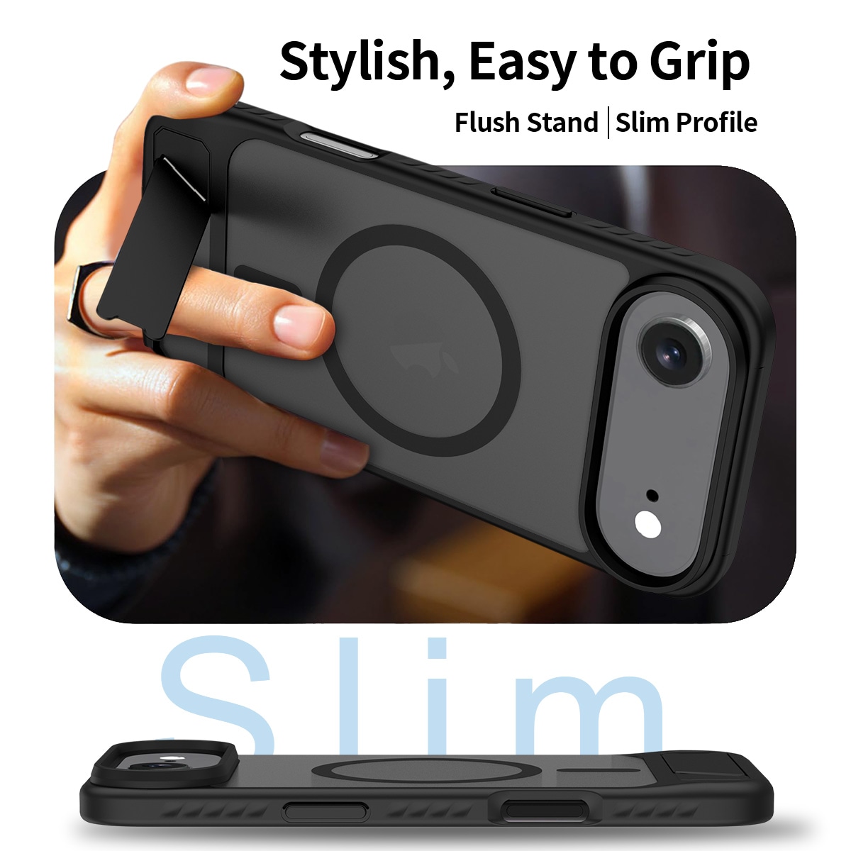 iPhone 17 Air Magnetisk hybridcover med indbygget stativ , Sort