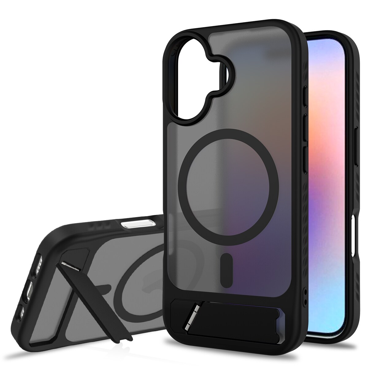 iPhone 17 Magnetisk hybridcover med indbygget stativ , Sort