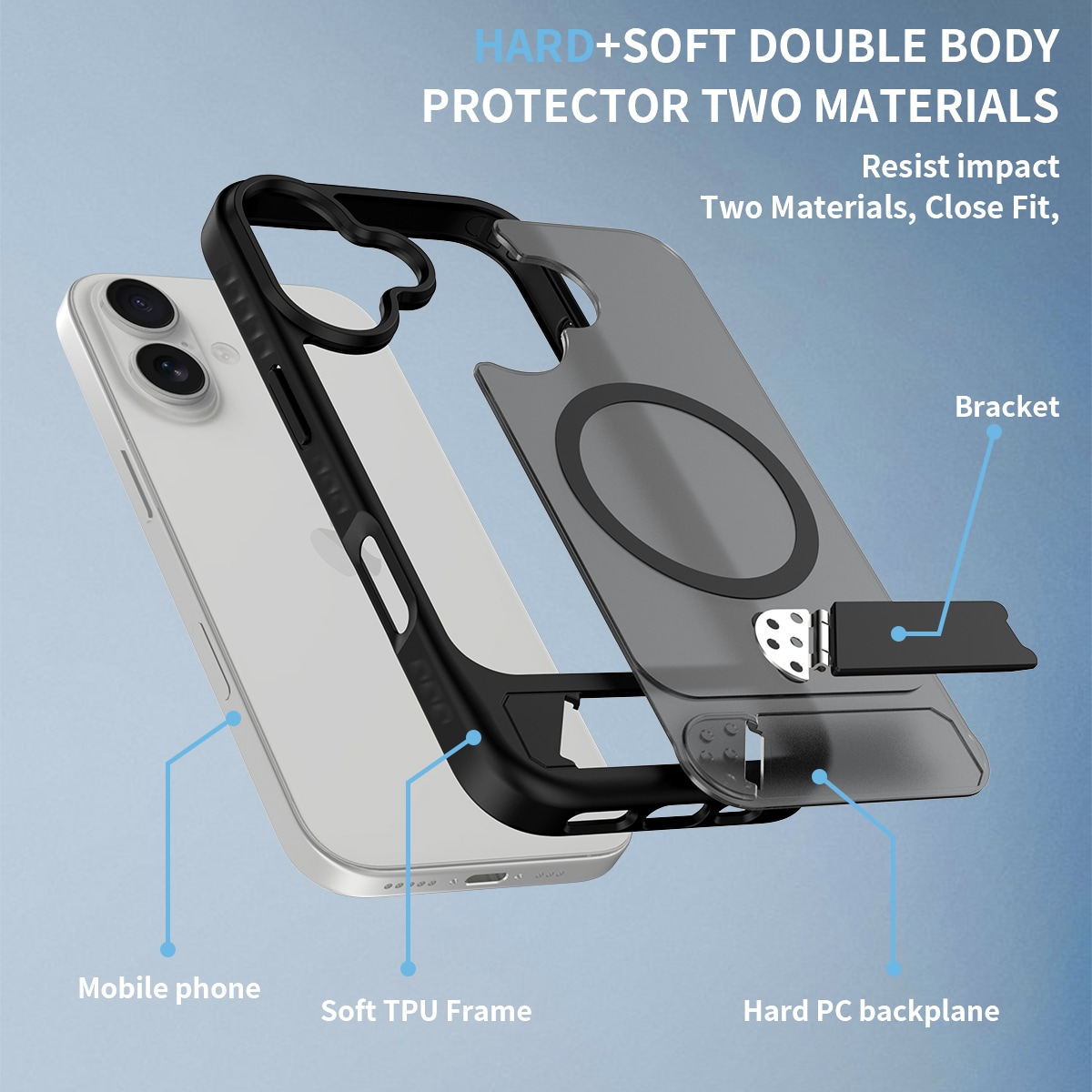 iPhone 17 Magnetisk hybridcover med indbygget stativ , Sort