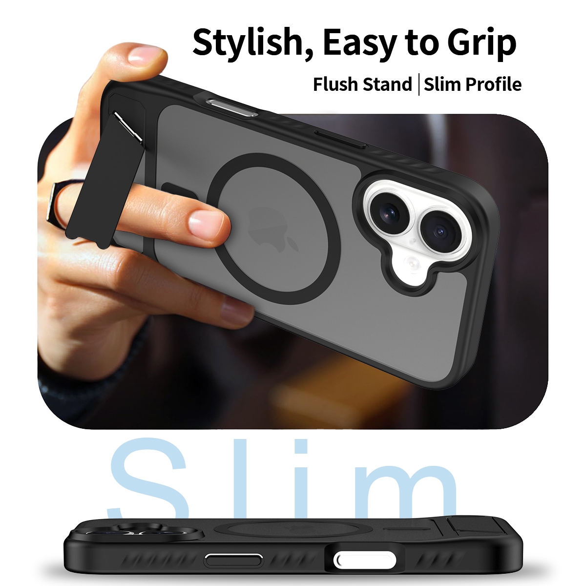 iPhone 17 Magnetisk hybridcover med indbygget stativ , Sort