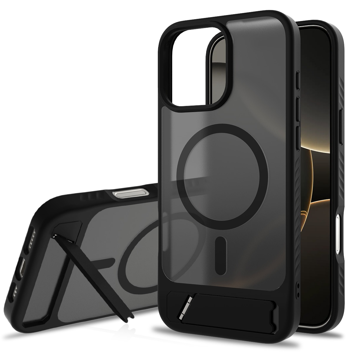 iPhone 17 Magnetisk hybridcover med indbygget stativ , Sort