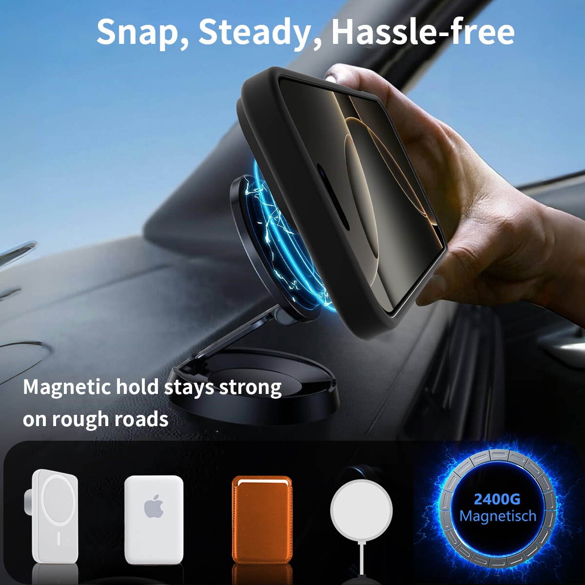 iPhone 17 Magnetisk hybridcover med indbygget stativ , Sort