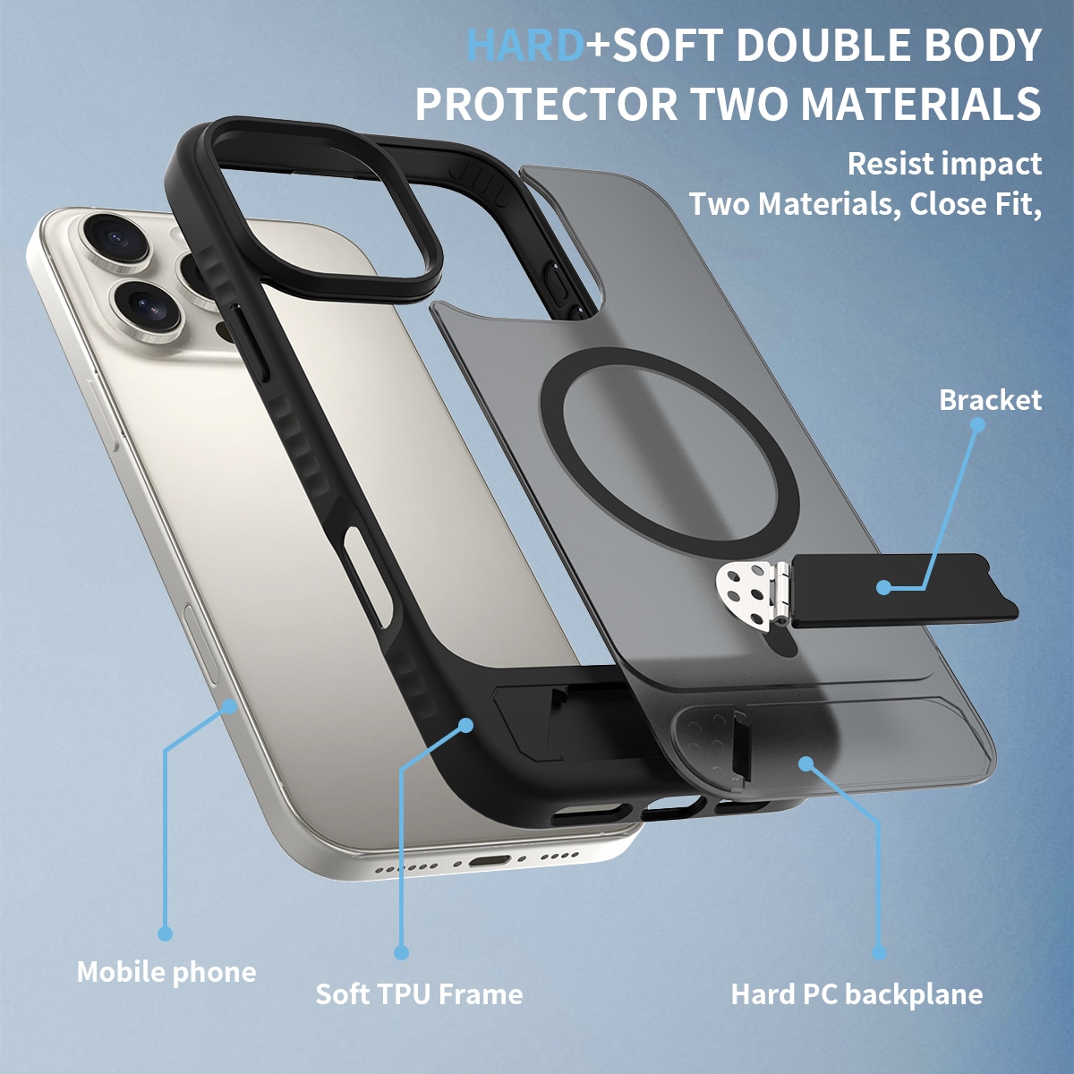 iPhone 17 Magnetisk hybridcover med indbygget stativ , Sort
