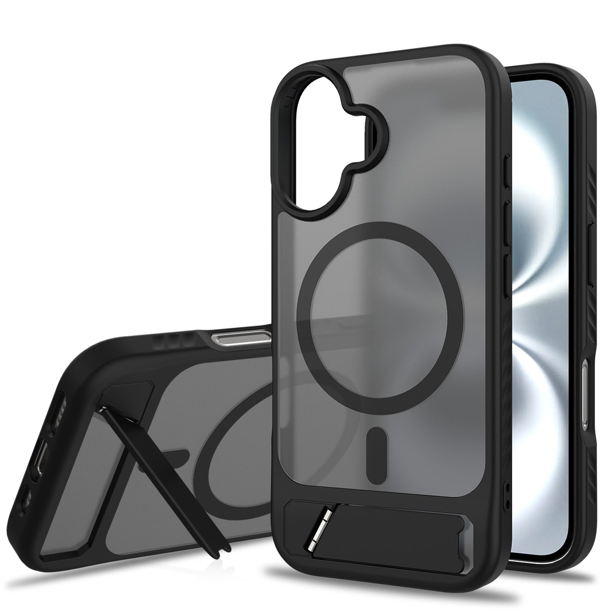 iPhone 16 Magnetisk hybridcover med indbygget stativ , Sort