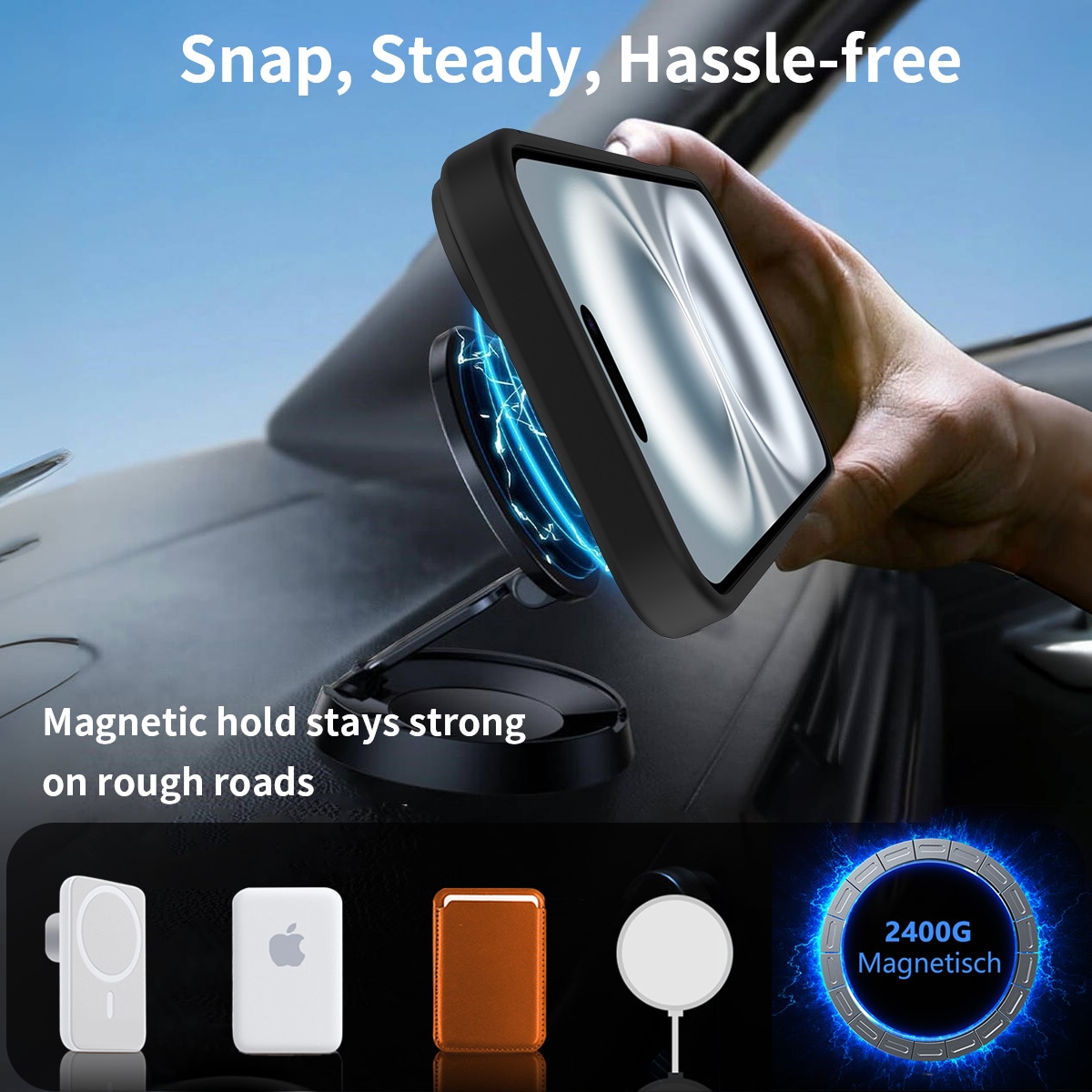 iPhone 16 Magnetisk hybridcover med indbygget stativ , Sort