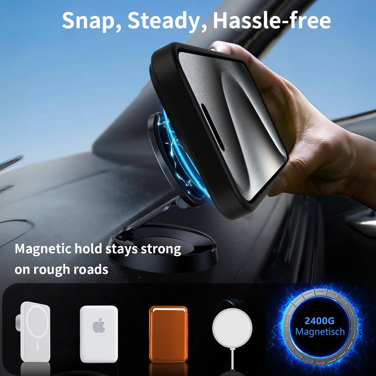 iPhone 15 Pro Magnetisk hybridcover med indbygget stativ , Sort