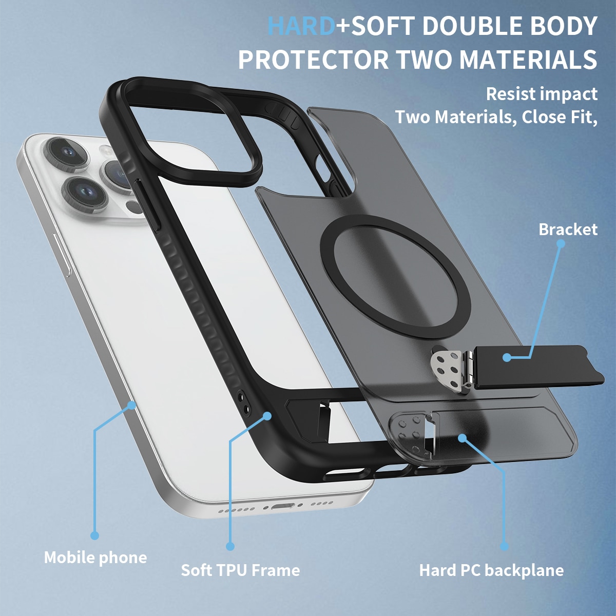iPhone 14 Pro Max Magnetisk hybridcover med indbygget stativ , Sort