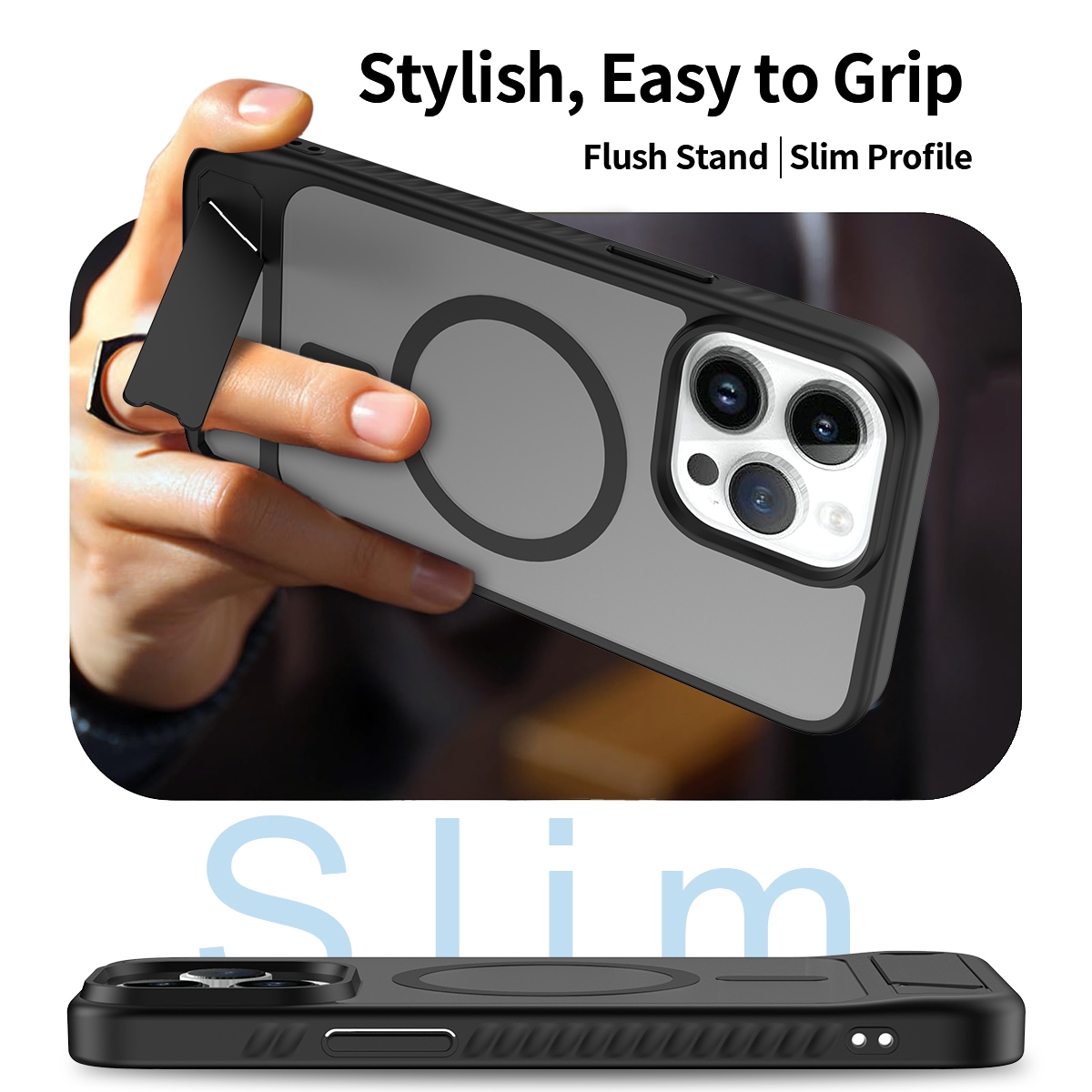 iPhone 14 Pro Max Magnetisk hybridcover med indbygget stativ , Sort