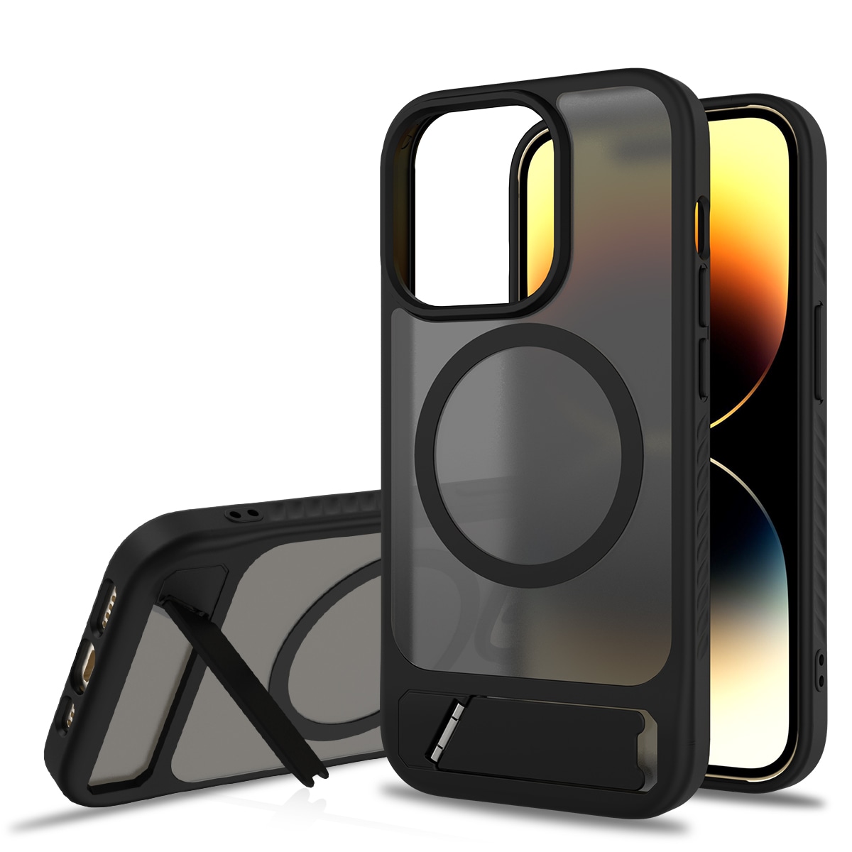 iPhone 14 Pro Magnetisk hybridcover med indbygget stativ , Sort