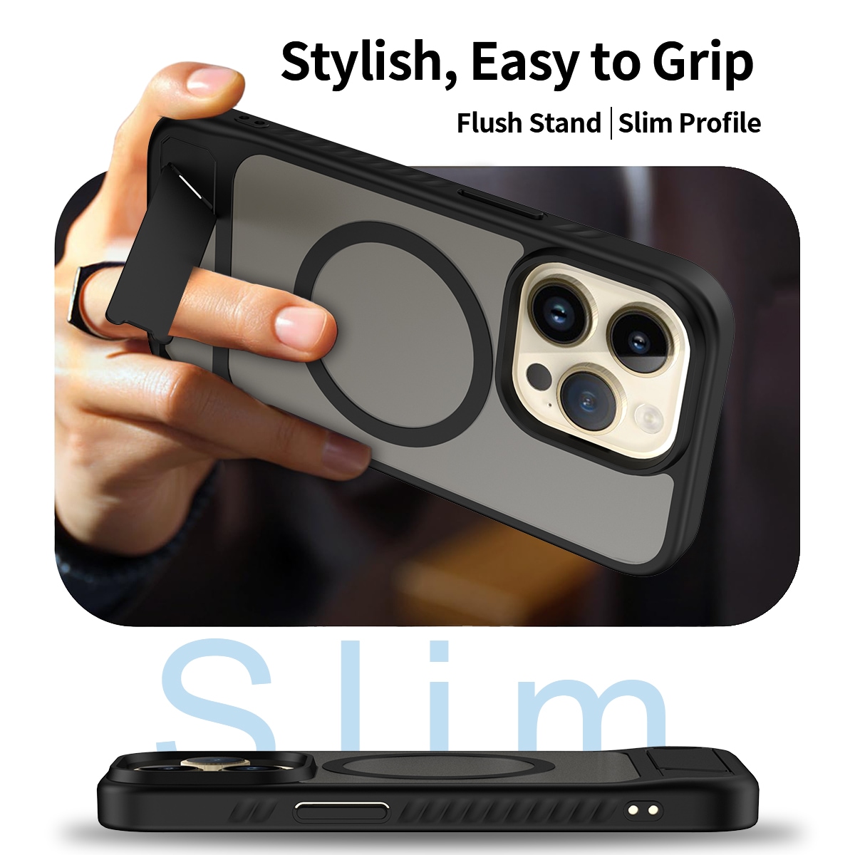 iPhone 14 Pro Magnetisk hybridcover med indbygget stativ , Sort
